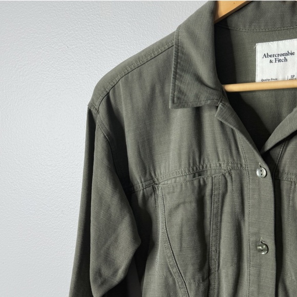 Abercrombie & Fitch Petite Utility Jumpsuit Military Green Cotton Long Sleeve - Picture 7 of 16